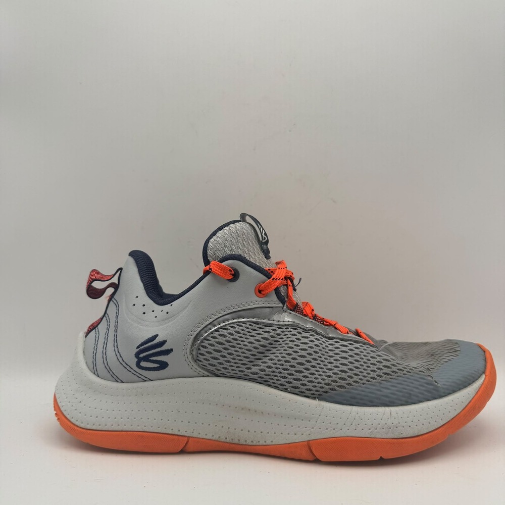 Under Armour Curry Basketball Shoes Boys Size 7Y Grey Orange Mesh Sneakers